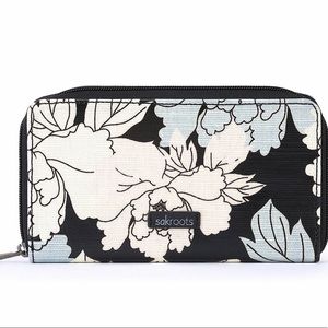 Black Peony Large Artist Zip Canvas Wallet
